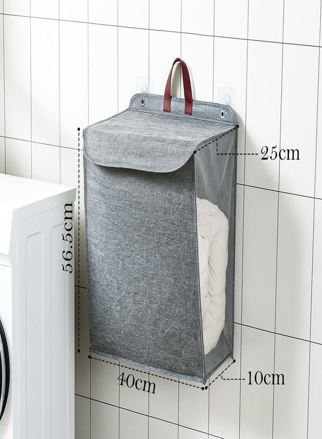 CLAPONE Wall Hanging Laundry Basket Collapsible Laundry Hamper with Handle & Laundry Balls Foldable Space-Saving Dirty Clothes Organizer for Bathroom & Bedroom (Grey, Large) - Image 2